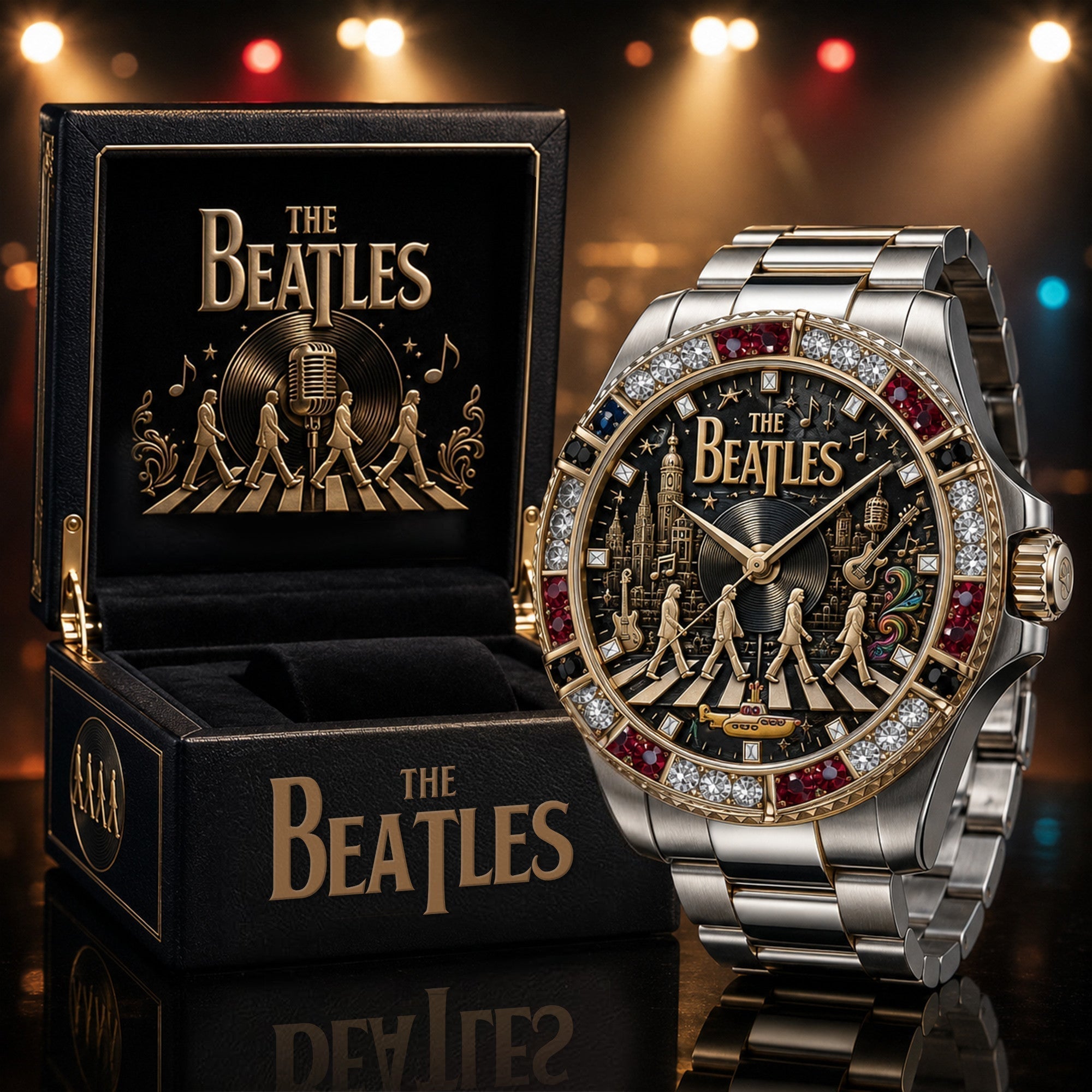 Montre de Luxe Bicolore avec Cristaux - Édition The Beatles