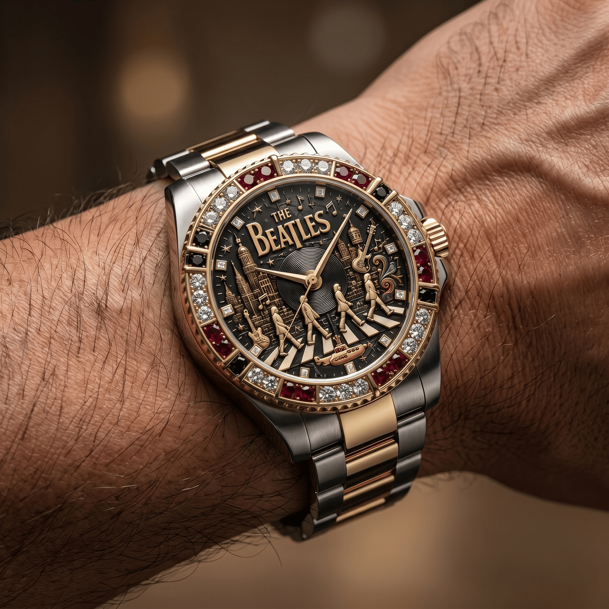 Montre de Luxe Bicolore avec Cristaux - Édition The Beatles