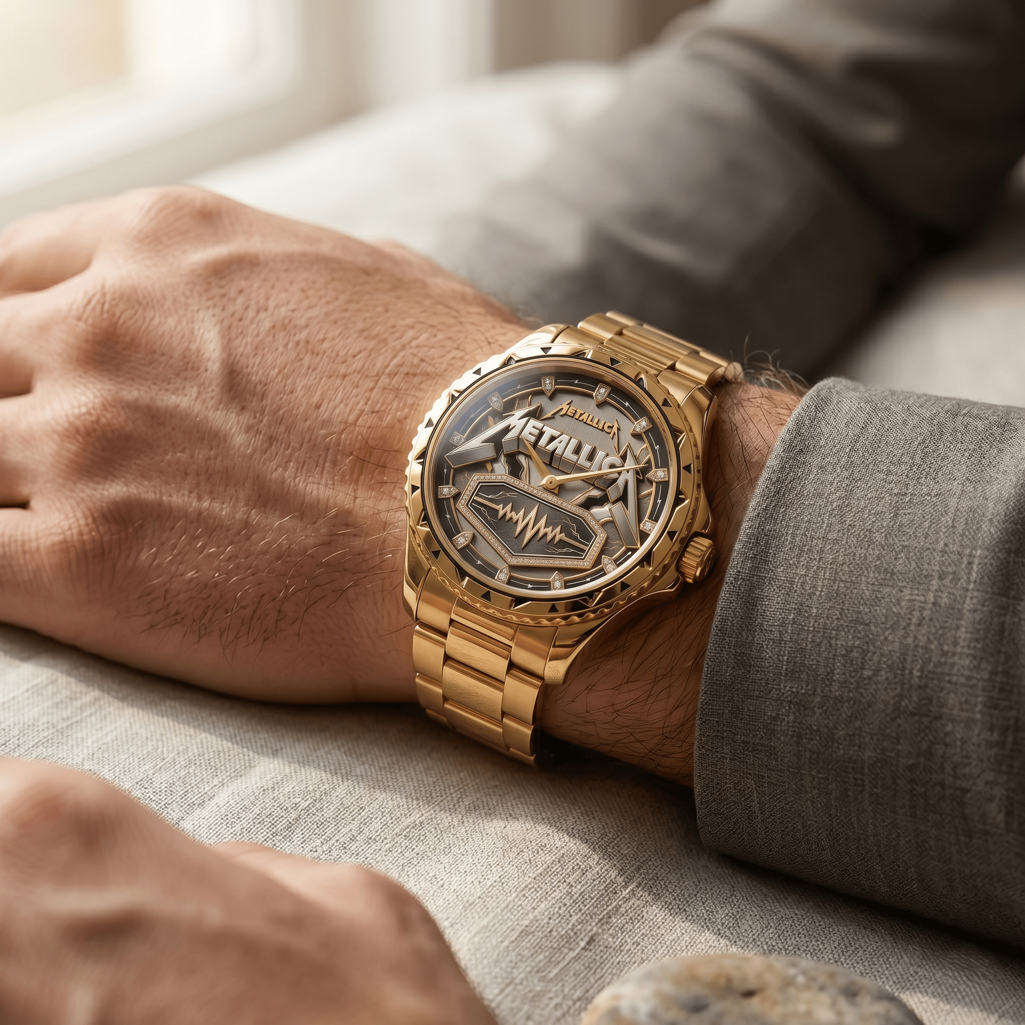 Montre de Luxe Dorée avec Éclairs - Édition Metallica