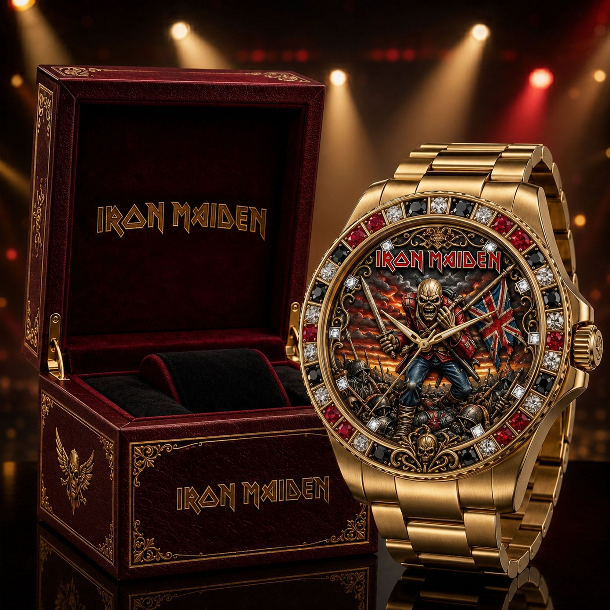 Montre de Luxe Dorée avec Rubis - Édition Iron Maiden