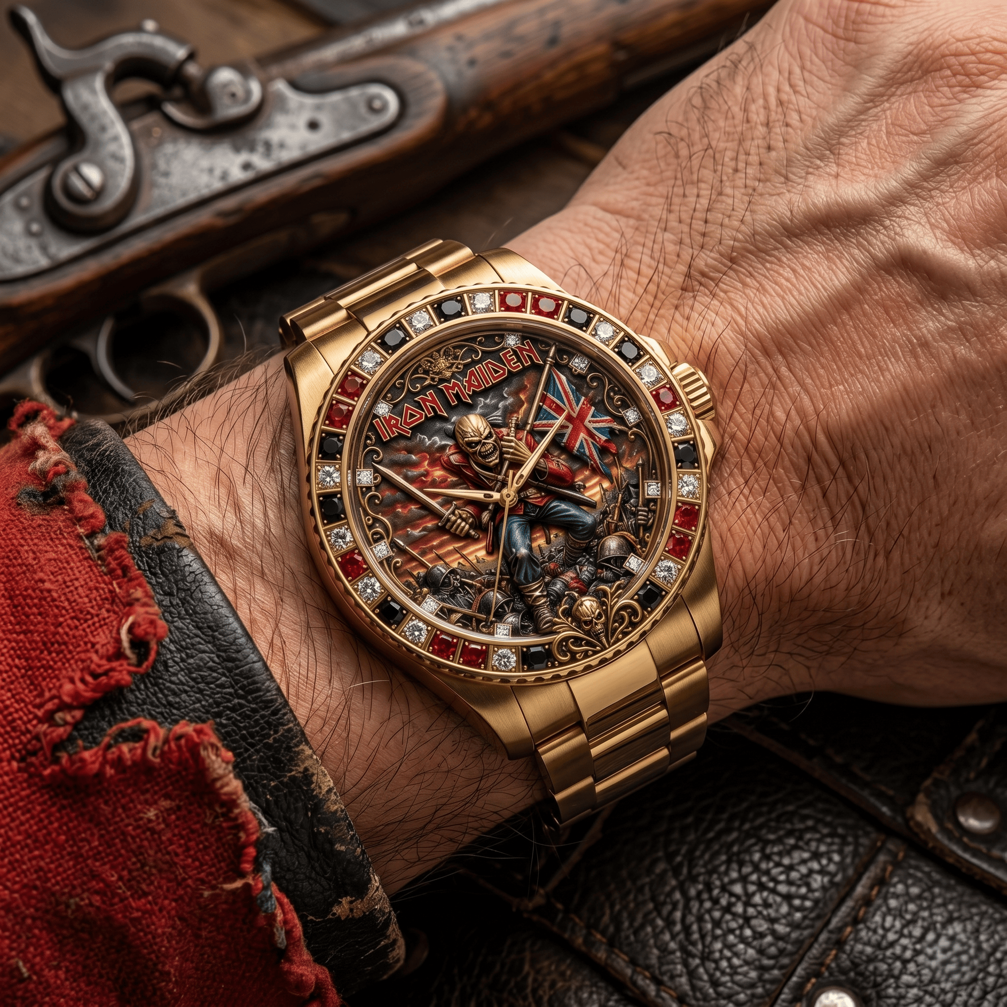 Montre de Luxe Dorée avec Rubis - Édition Iron Maiden