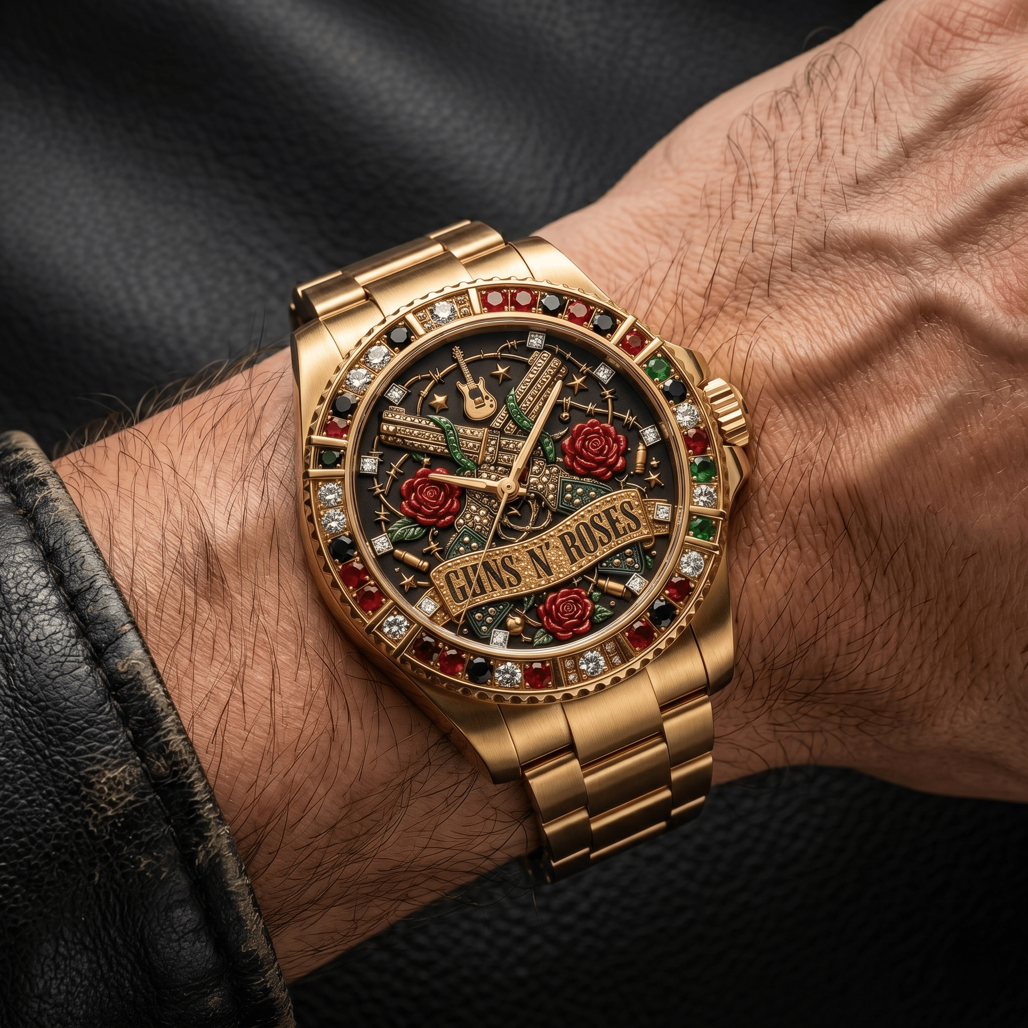 Montre de Luxe Dorée avec Rubis - Édition Guns N' Roses