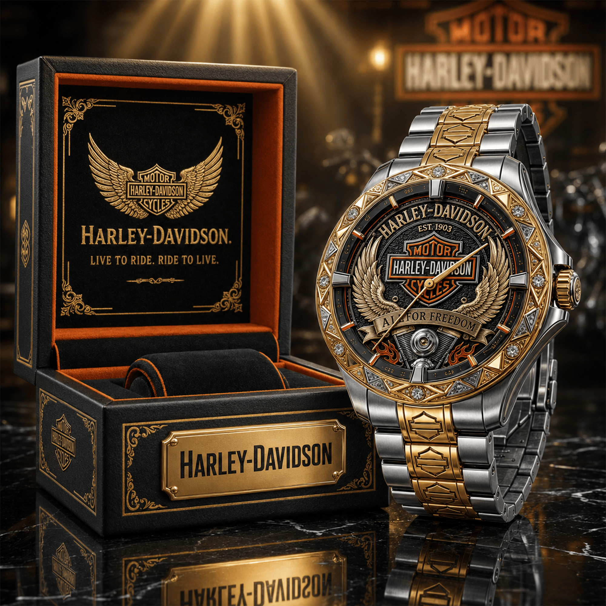 Montre de Luxe Bicolore Or & Argent - Édition Harley-Davidson