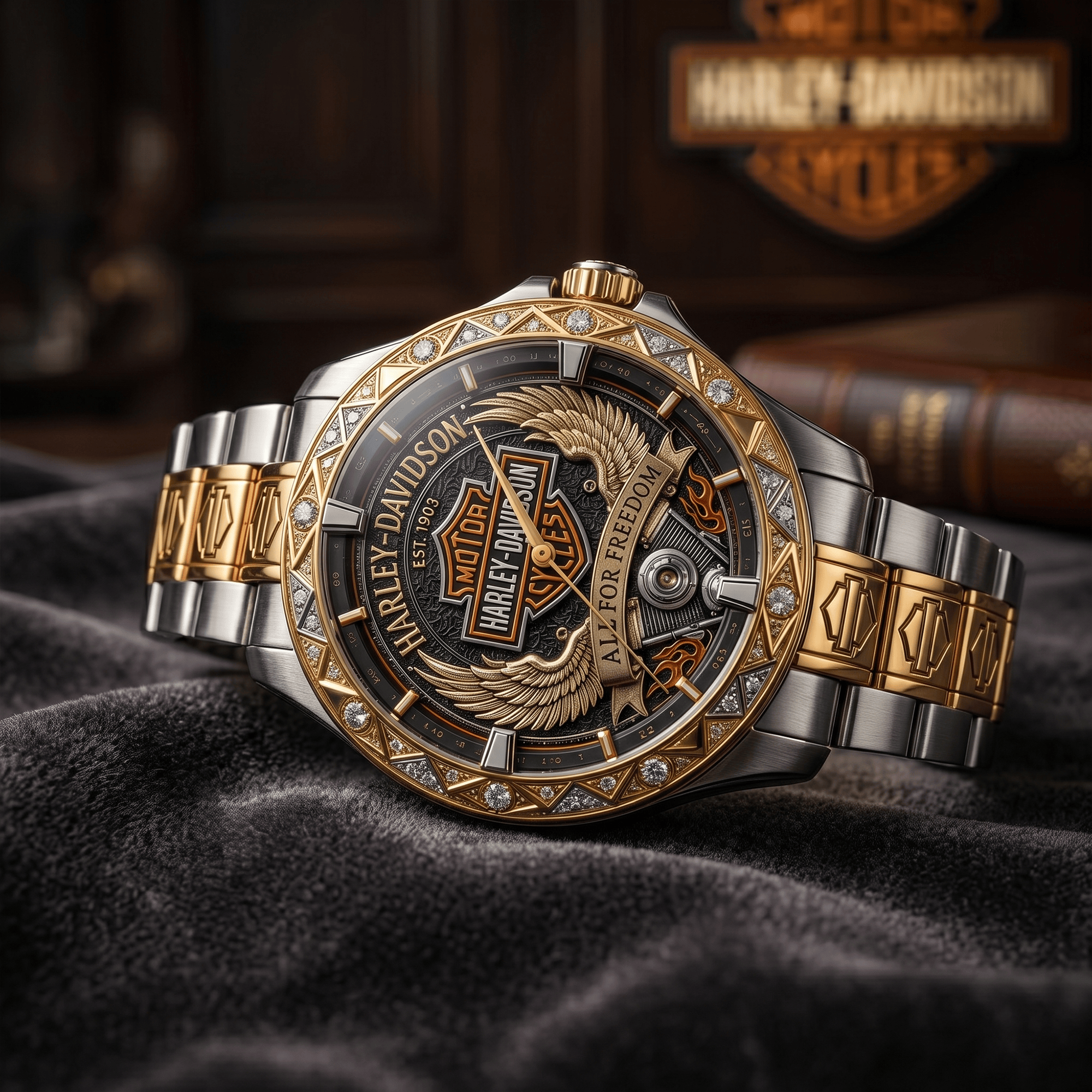 Montre de Luxe Bicolore Or & Argent - Édition Harley-Davidson