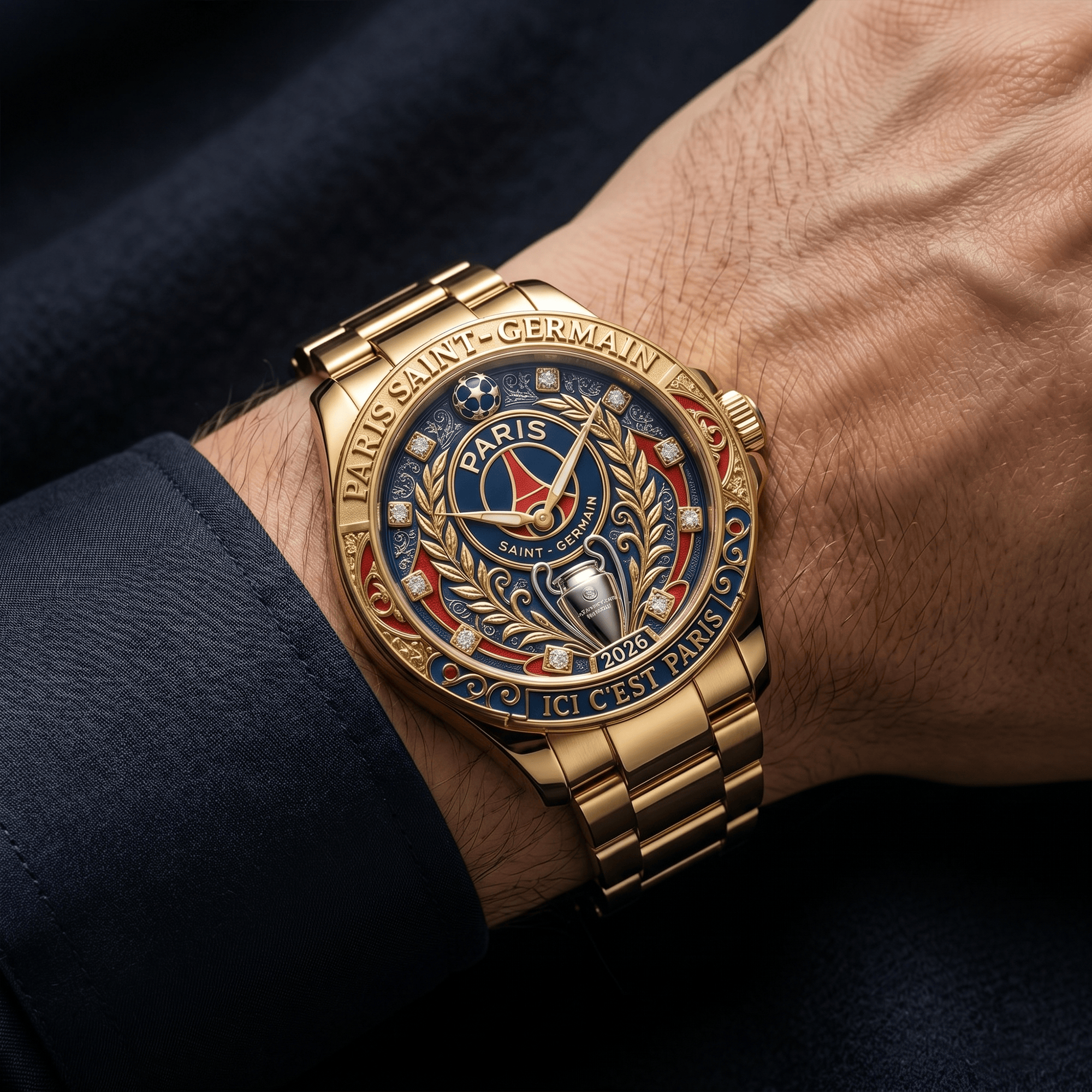 Montre de Luxe Dorée avec Diamants - Édition PSG Champion 2026