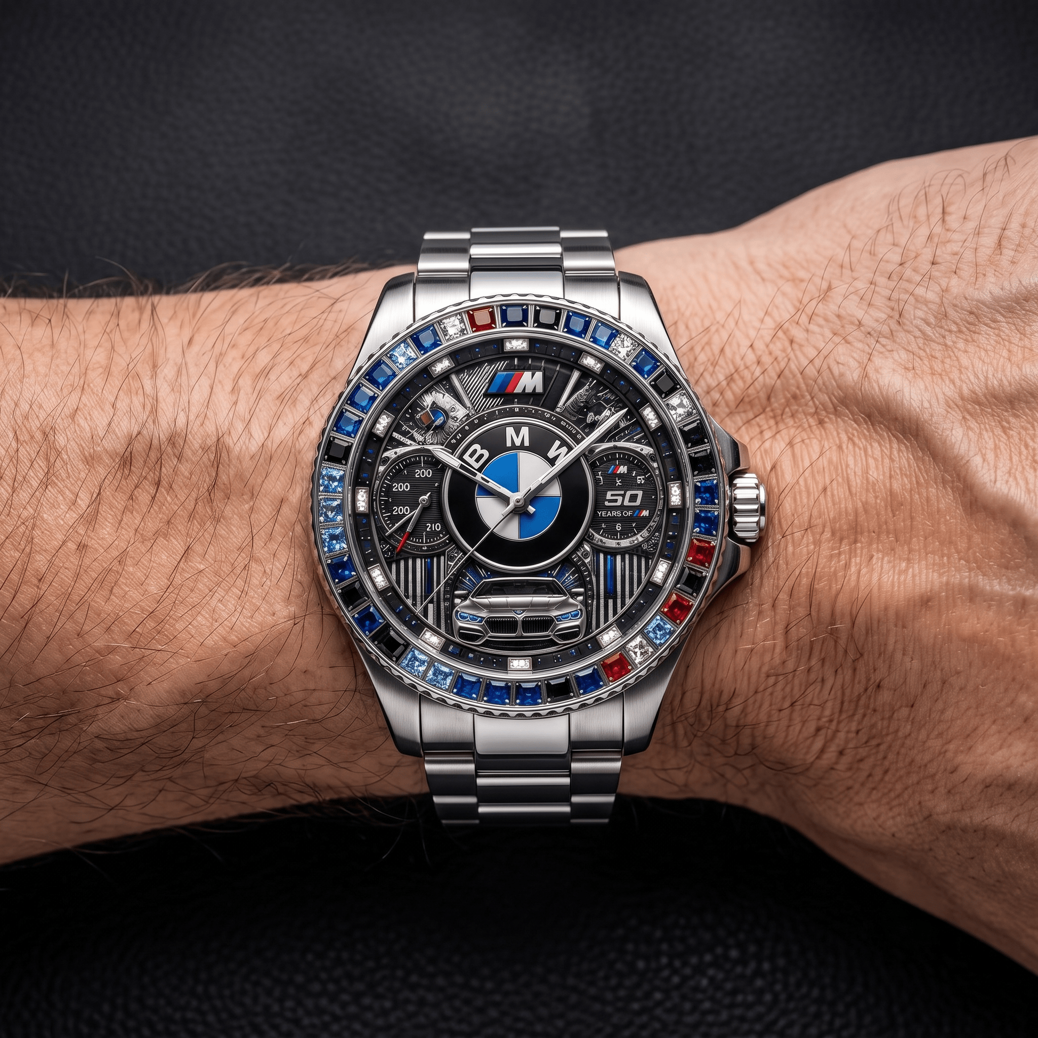 Montre Chronographe Argentée avec Cristaux - Édition BMW