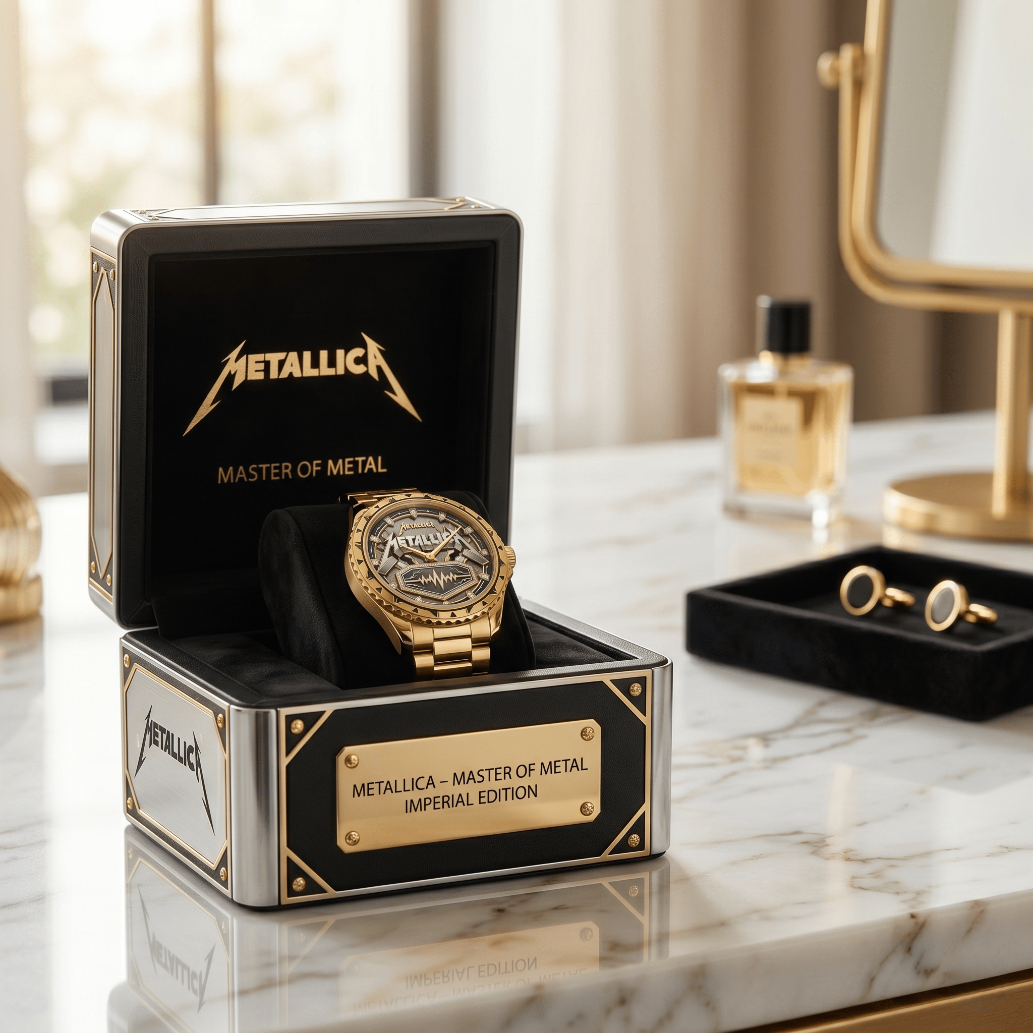 Montre de Luxe Dorée avec Éclairs - Édition Metallica