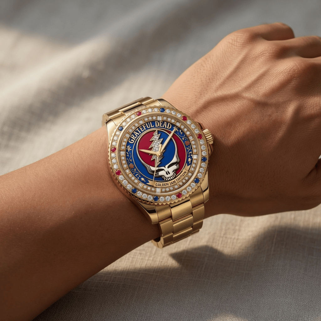 Montre de Luxe Dorée avec Strass - Édition Grateful Dead