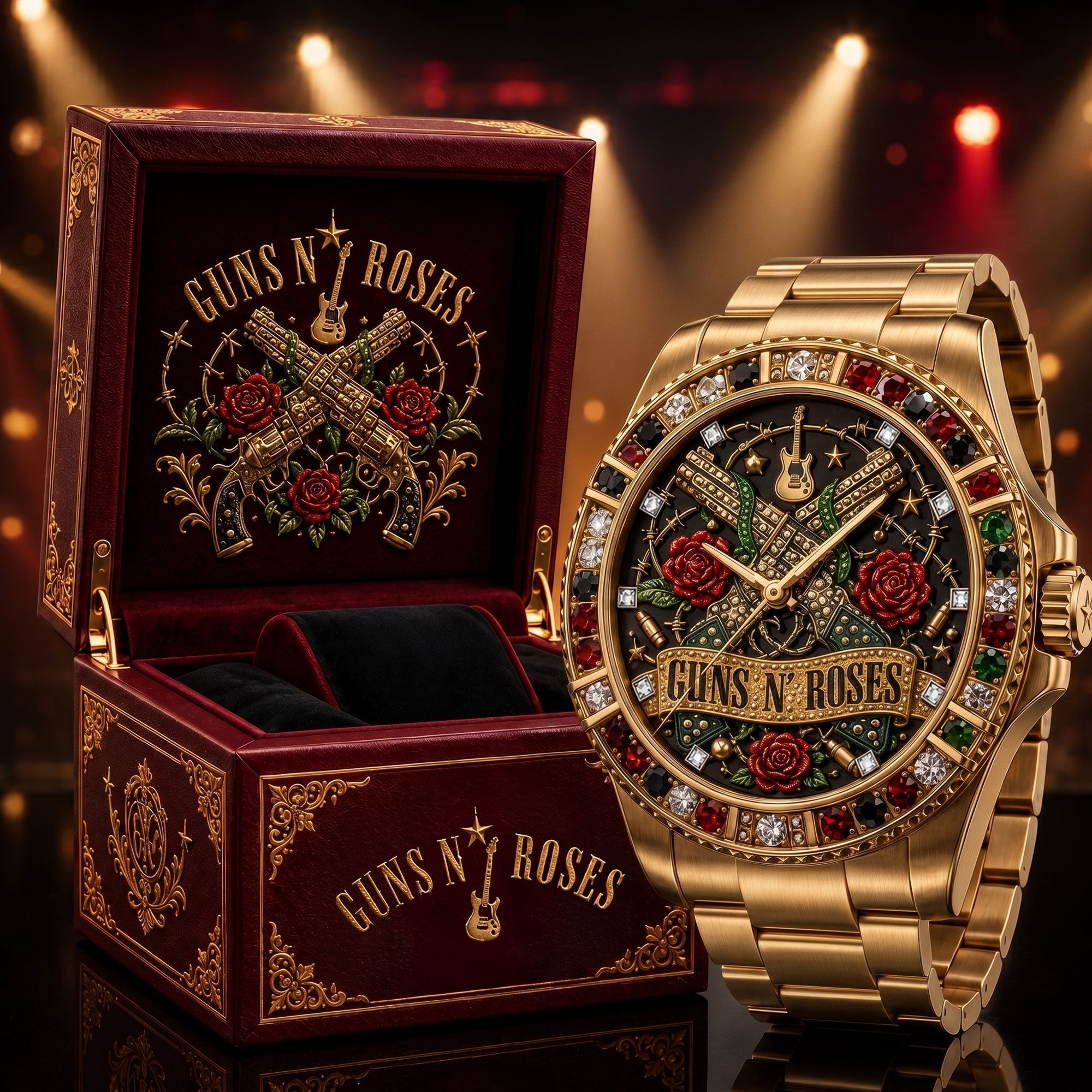 Montre de Luxe Dorée avec Rubis - Édition Guns N' Roses