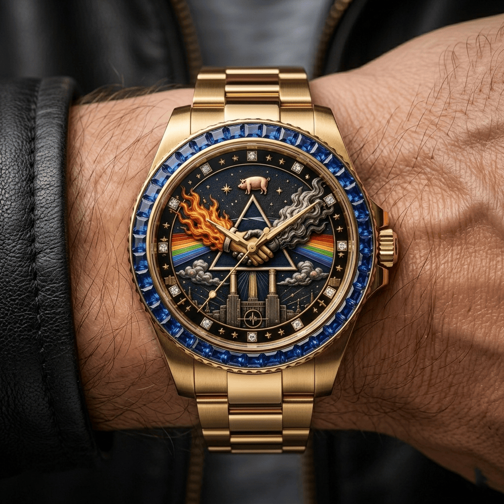 Montre de Luxe Dorée avec Saphirs - Édition Pink Floyd