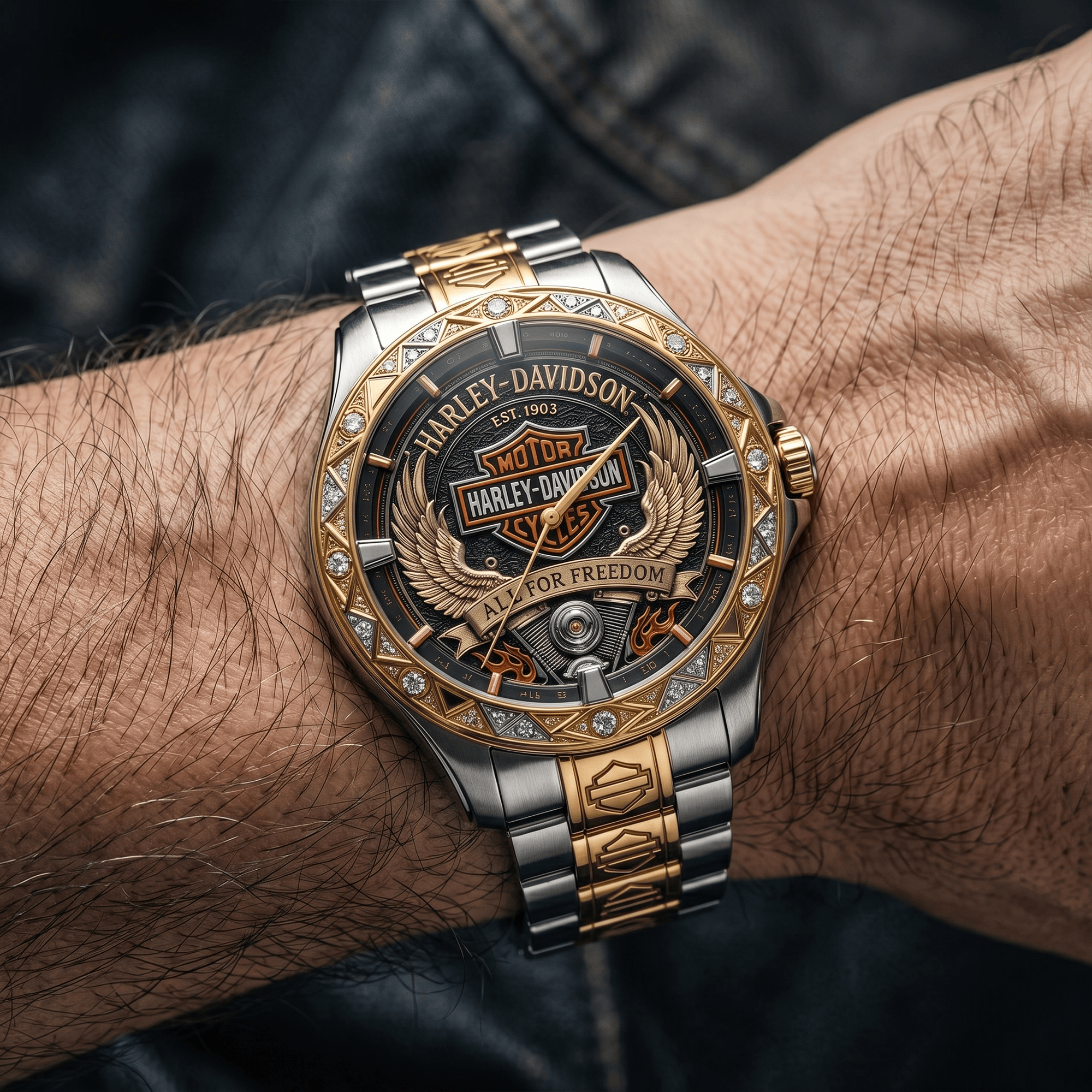 Montre de Luxe Bicolore Or & Argent - Édition Harley-Davidson