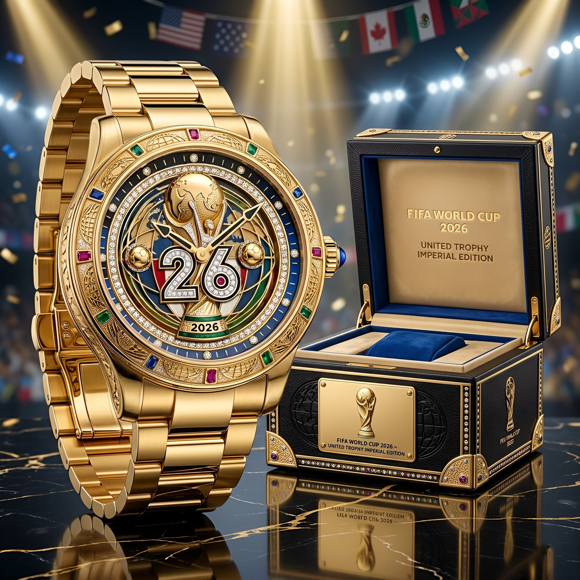 Montre de Luxe Dorée - Édition FIFA Coupe du Monde 2026