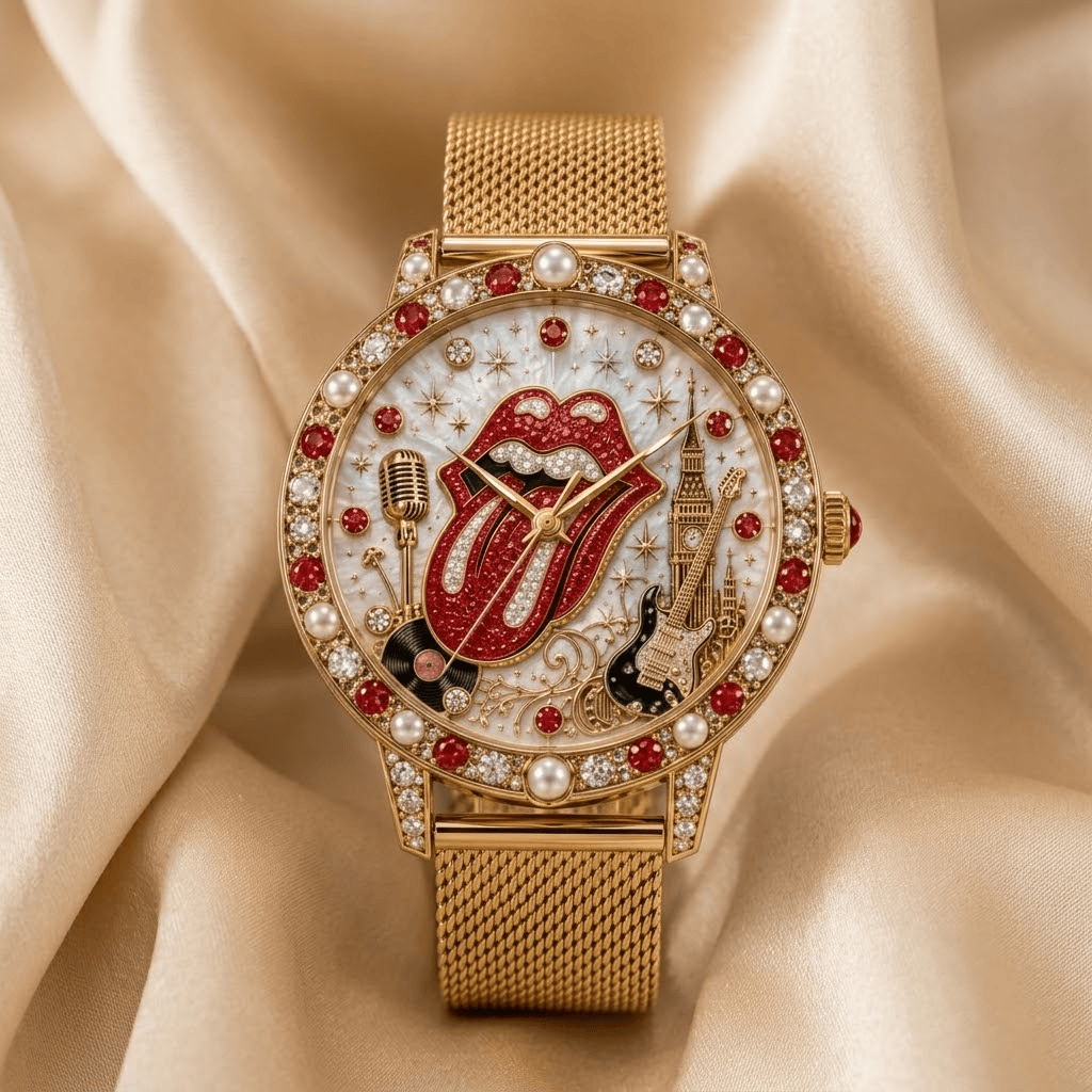 Montre Femme Dorée avec Perles & Cristaux - Édition Rolling Stones